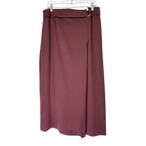 New York & Company Burgandy A-line Faux Belt Slit Back Zipper Maxi Skirt Size 14